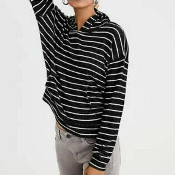 American Eagle Black White Striped Hoodie size Small - Picture 1 of 6